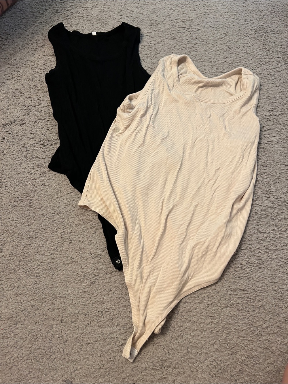Women’s Sleeveless Ribbed Bodysuit Tank — Black & Cream